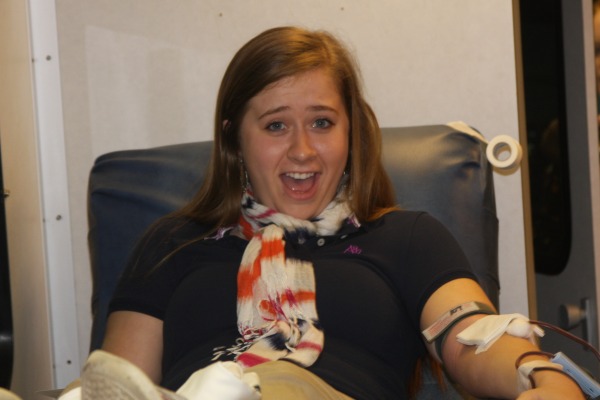 DONATING BLOOD -- Student Alexys Jones giving blood 