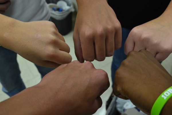 POWER OF THE LEFTIES.--- Left handed students of Central High school come together.