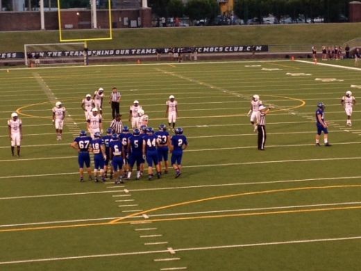 JAMBOREE ACTION -- The Pounders' defense gets ready for a play against Boyd-Buchanan at the jamboree on August 15 at Finley Stadium.