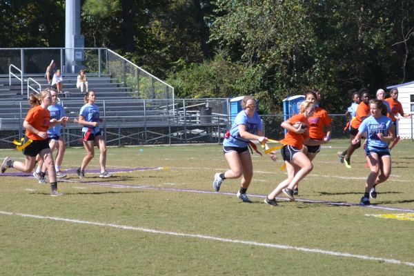 AN 11-YEAR WINNING STREAK -- The seniors beat the juniors 21-7 in Central's yearly Powderpuff game.