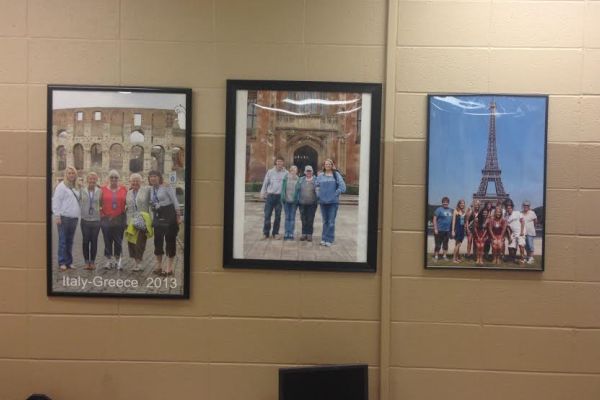 ALL AROUND THE WORLD  -- Psychology teacher, Tina Staton, has pictures in her classroom from her student trips across the world. 