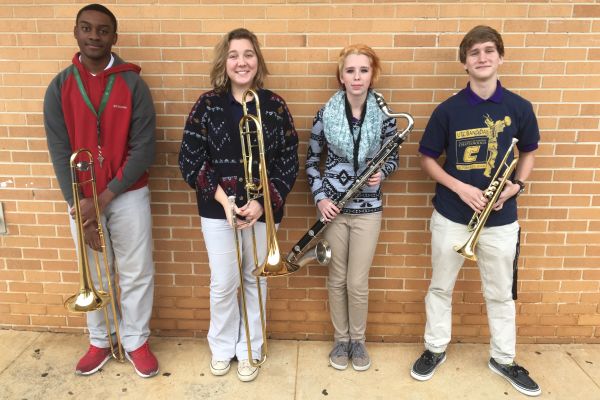 BAND STUDENTS PREPARE FOR ALL EAST BAND -- (left to right) Darius Campbell, Hannah Stone, Georgia Teems, and Joshua Bolton finished a long and hard practice. 