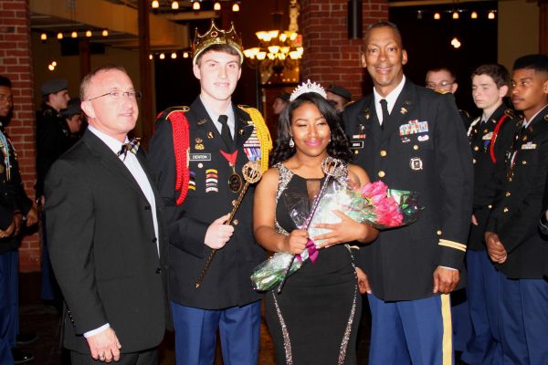 JROTC MILITARY BALL IS A SUCCESSFUL EVENT -- (left to right) Mr. Finley King, Jake Denton, Autumn Lloyd, and Col. Bill Brooks celebrate 2016 military ball honorary King and Queen. 