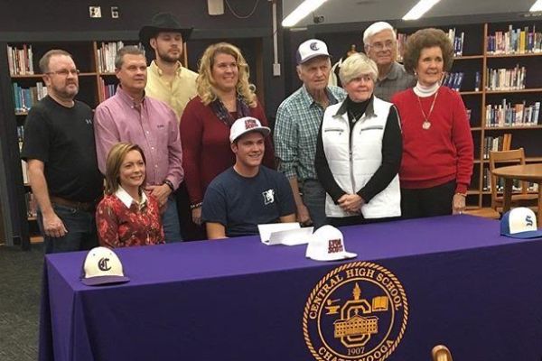 SENIOR TANNER MOWERY RECEIVES BASEBALL SCHOLARSHIP TO LYON COLLEGE-- Mowerys family joins him in Centrals library to celebrate his scholarship. 