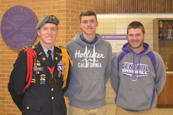 MR. CENTRAL CANDIDATES -- (From left to right) Jake Denton, Joseph Clark, and Tanner Mowrey stand together as nominees (not pictured: Matthew Gaines and James Walker)