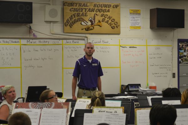 JOSHUA BLOODWORTH WINS EDUCATOR OF THE WEEK -- Band director Joshua Bloodworth teaches band students effective ways to play their instruments. 