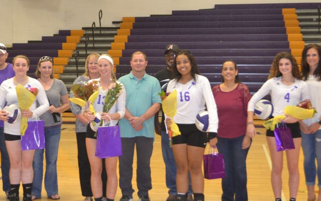 SENIOR+NIGHT--+Lady+Pounder+Seniors+are+honored+a+the+Volleyball+Senior+Night+game+