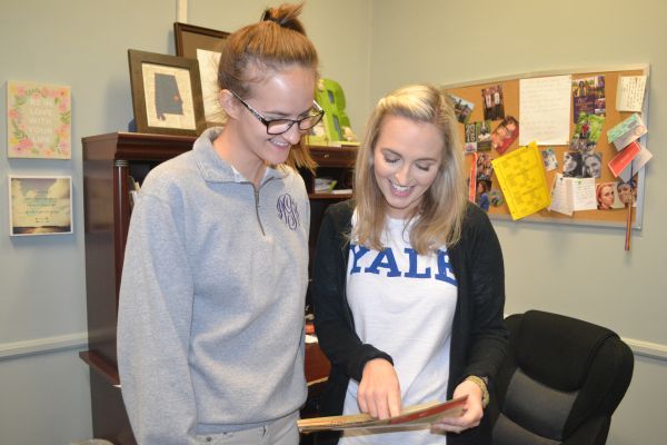 CENTRALS ACT SCORES HAVE IMPROVED-- Ms. Ruggles talks enthusiastically to senior Nikki Greene about the ACT scores.