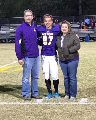 At halftime, the senior football players were honored. Before the game,the senior band members and cheerleaders were honored--SENIOR NIGHT