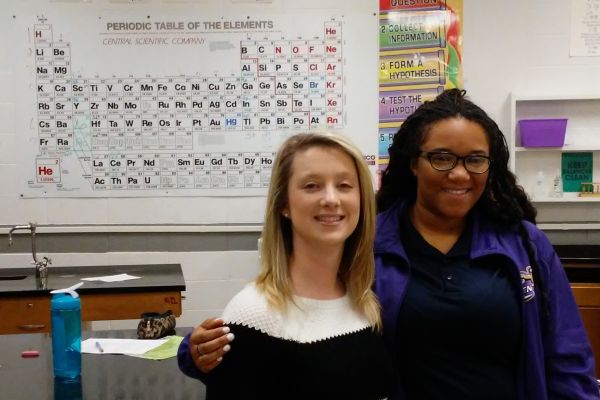 MRS. FARROW, AMAZING TEACHER AND FRIEND TO STUDENTS -- Mrs. Brielle Farrow with one of her many star students, Megan Turney.