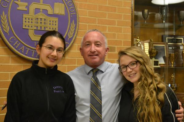 BRITTNEY HOANG AND LAURELIE HOLMBERG ACCEPTED INTO GOVERNORS SCHOOL PROGRAM -- From left to right: Brittney Hoang, Mr. Finley King, Laurelie Holmberg 