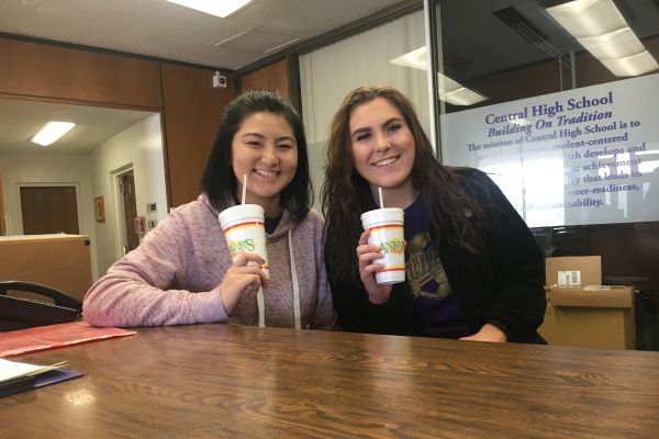 FORTY-ONE SENIORS IN '21 CLUB' QUALIFY FOR $4,000 HOPE SCHOLARSHIP -- Senior students Tori Bruno-Arimura (Left) and Hannah Holmberg (Right) enjoy a much needed break after studying for the ACT.