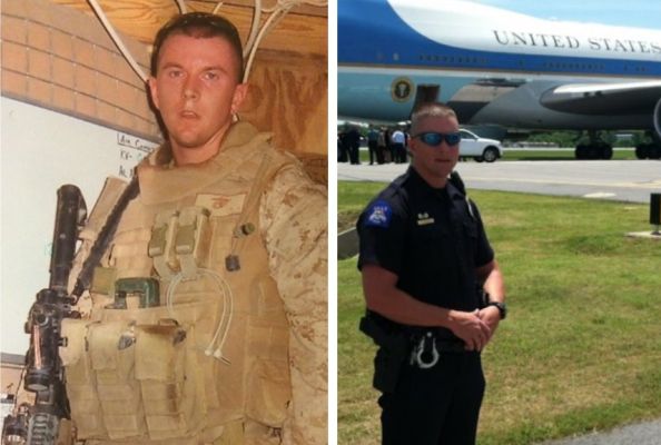 ALUMNI SPOTLIGHT: RANDALL BISSELL CONTINUES SERVICE FROM U.S. MARINE CORPS TO CHATTANOOGA POLICE DEPARTMENT -- Bissel express stands in both his Marine Corps uniform and poilce uniform to express his dedication to both. 