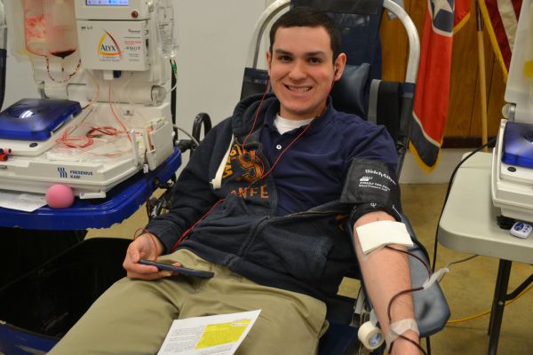 STUDENTS AND FACULTY DONATE AT 2017 SPRING BLOOD DRIVE --  Senior student T.J. Ortiz relaxes as he  donates plasma for the Spring Blood Drive.