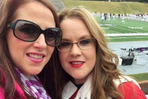 ALUMNI SPOTLIGHT: ANDREA WALDROP -- Andrea Waldrop (right) and her high school friend Lauren Lindsey (left) at a  Samford University football game.