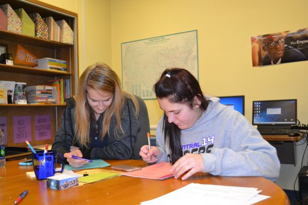 DEADLINES LOOM ON CENTRAL STUDENTS -- Senior students Nikki Green and Hannah Holmberg prepare to meet the upcoming senior deadlines.