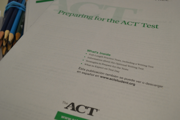 SENIORS ARE PREPARING FOR FREE ACT RETAKE -- Seniors are using these practice books in preparation for the actual ACT test.