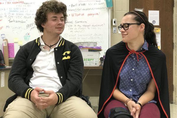 READY. SET. ACTION. -- Junior Caleb Greenhaw and Senior Haylee Smith rehearse for the upcoming play.