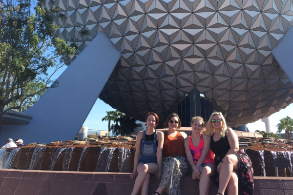 BAND MEMBERS HAVE A FANTASMIC TIME AT DISNEY WORLD -- Georgia Teems, Jada Lowry, Summer Hansard, Lacy Mckinney pose in  the Epcot Theme Park.