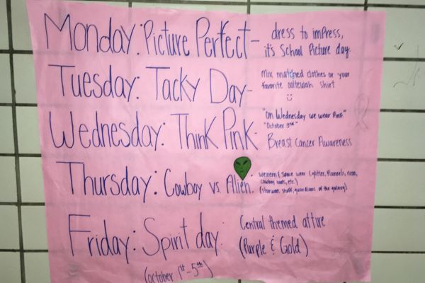 SPIRIT WEEK AT CENTRAL -- Students may choose to dress in the appropriate attire during Spirit Week, October 1-5.