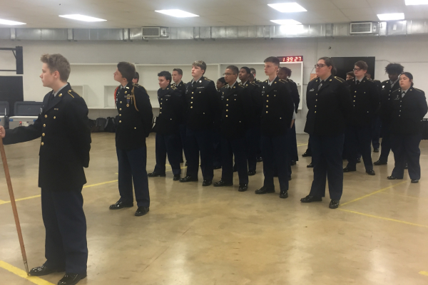 THE JROTC PROGRAM CELEBRATES A CENTURY AT CENTRAL HIGH --Students in formation during JROTC.