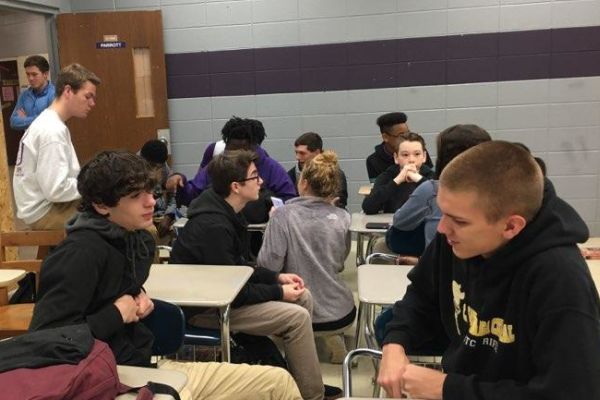 THE NATIONAL HONOR SOCIETY’S MENTORSHIP PROGRAM ASPIRES TO HELP FRESHMAN ADJUST TO HIGH SCHOOL — During the students’ advisory classes, the seniors assist the freshman with whatever problems or concerns they may have about their school work and activities.