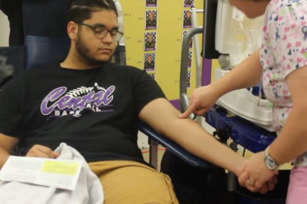 STUDENT GETS PREPPED TO DONATE BLOOD-- This student is getting ready to donate blood and save lives.