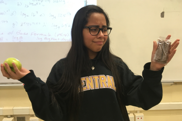 NEW YEAR, NEW MENTALITY -- Junior, Elena Salgado, tries to determine if she wants to stick with her New Year's Resolution, to be healthy, or not.