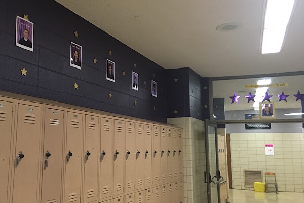 WHAT IS STUDENT OF THE WEEK? -- The ninth grade hallway decorated with ninth grade students pictures after receiving  Student of the Week. for good achievement.