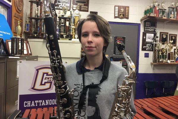 STUDENT SPOTLIGHT: GEORGIA-RAE TEEMS CONTINUES TO LEAD THE CENTRAL SOUND TO SUCCESS - -
Senior Georgia-Rae Teems poses for a picture with her Bass Clarinet and Saxophone.