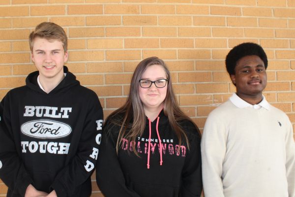 2019 CENTRAL STUDENTS OF THE WEEK -- Three sophomores, Joshua Boles (left), Elizabeth McGuire (middle), and Nicholas Burroughs (right), pose as they are congratulated for being students of the week. 