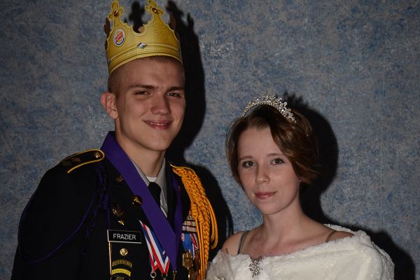 FRAZIER, TEEMS NAMED JROTC ROYALTY AT MILITARY BALL -- Matthew Frazier and Georgia Teems are ecstatic after their crowning ceremony at the 2019 Central Military Ball.