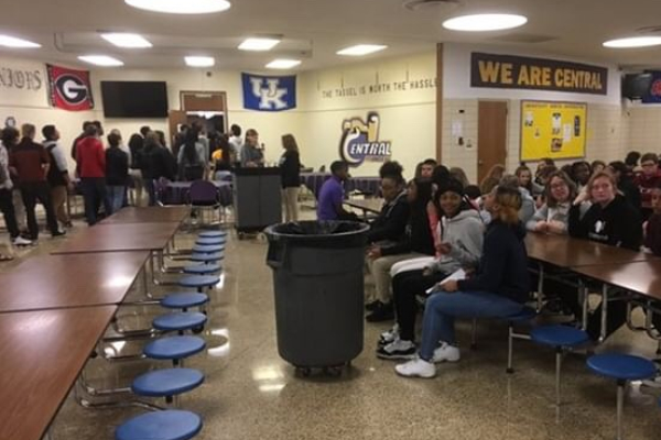 HUNTER AND BROWN MIDDLE SCHOOLS TOUR CENTRAL HIGH-- Eighth grade Brown Middle School students in the cafeteria, waiting to tour the campus.