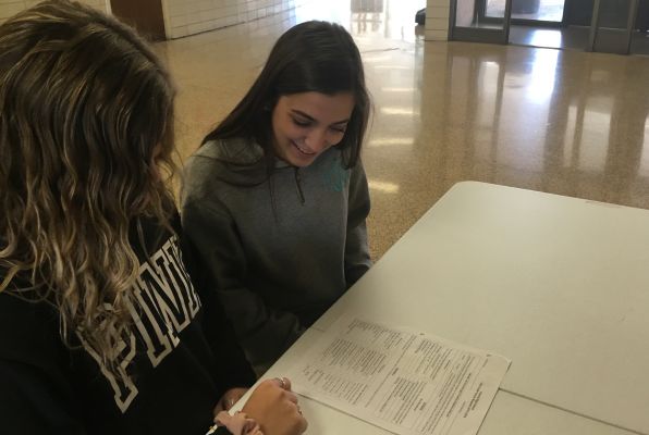 THE LONG PROCESS OF CLASS SCHEDULING BEGINS FOR THE 2019-2020 SCHOOL YEAR -- Juniors Kaitlin Sipe and Jayde Durham try to decide what classes to take for their senior year.