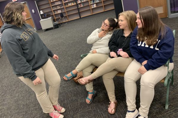 THE CENTRAL HIGH SCHOOL DRAMA CLUB GETS PERSONAL WITH "ALMOST, MAINE" PRODUCTION -- (left to right): Lacy McKinney, Jimena Villanueva, Jordan Lowe, and Abby Young rehearse for "Almost, Maine".