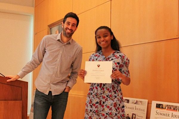 EDITOR-IN-CHIEF, DAYONNA CARSON, ATTENDS PRINCETONS PRESTIGIOUS SUMMER JOURNALISM PROGRAM -- Carson poses with program founder, Richard Just, after receiving a completion diploma. 