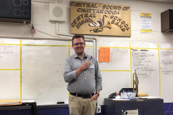 TEACHER SPOTLIGHT: JOSEPH ARCHER IS MARCHING IN AS CENTRALS NEW BAND DIRECTOR - -  Mr. Archer prepares himself to start his day with the concert band.