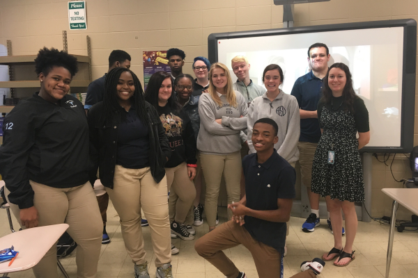 THEATER II AND ENGLISH TEACHER KELSAY CATE RECEIVES NEW TEACHER AND DONORSCHOOSE GRANTS -- Kelsay Cate and her Theatre II class enjoy each other's company while deciding what play they want to pursue. 