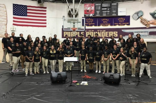 TEACHERS FOCUS ON COMMUNICATION AS OPEN HOUSE DOUBLES AS SENIOR NIGHT - - The Central Voices prepare to sing in front of parents, students, and staff before Open House begins. 