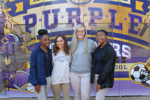 2019-2020 SENIOR CLASS OFFICERS ASPIRE TO CREATE AN UNFORGETTABLE LAST YEAR -- The senior class officers are pictured from left to right: President Janai Blakemore, Vice President Milly Garner, Secretary Allie Collins, and Treasurer DayOnna Carson.