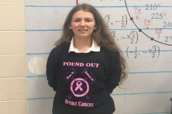 CENTRAL PLANS TO POUND OUT BREAST CANCER WITH DIGITAL ARTS T-SHIRTS — Hannah Christian, digital arts student, creates a logo for t-shirts in support of Breast Cancer Awareness Month.