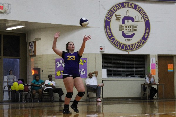 CENTRALS VOLLEYBALL SEASON COMES TO AN END -- Junior Carmen Crabtree is serving during a Central volleyball game.