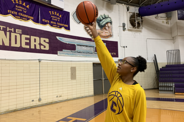 LADY POUNDERS BASKETBALL TEAM HOPES TO RAISE THEIR RECORD IN THE 2019-2020 SEASON -- Sophomore Alona Allen goes up for a basket during their practice. 