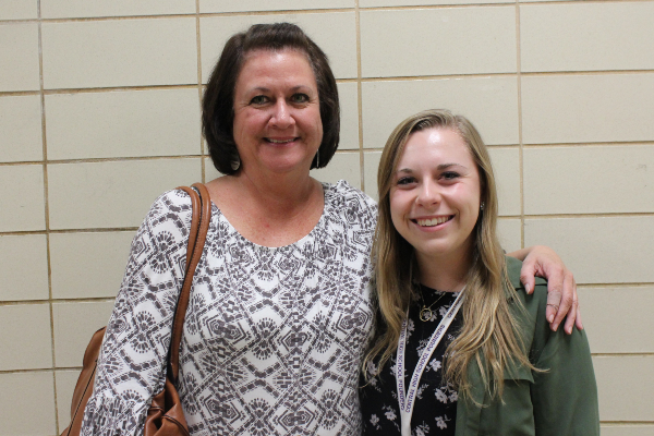 RAWSON AND MAJORAS ASSIST TRANSITIONING GEOMETRY STUDENTS -- Elizabeth Rawson and Kathleen Majoras enjoy each others company, collaborating to help their students.