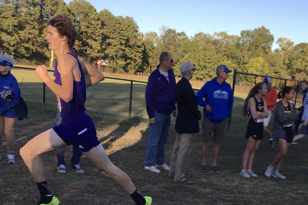 SENIOR KAIGEN MULKEY REPRESENTS REGION IN STATE CROSS COUNTRY MEET -- Kaigen Mulkey runs during a local cross country meet.  