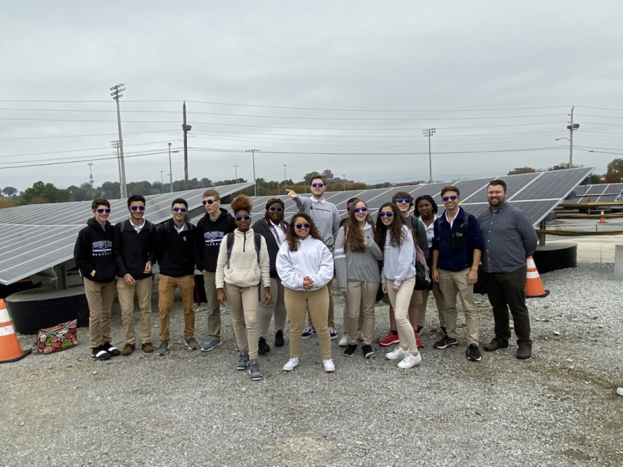 ADVANCED STUDIES STUDENTS TOUR EPB SOLAR SHARE -- The attending gifted students stand with Mr. Adam Fletcher in front of solar panels at the EPB Solar Share site.