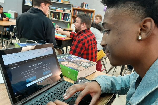 FAFSA: HOW TO FACE THE FORM --Senior Orlando Gearing is logging into his account at fafsa.gov.