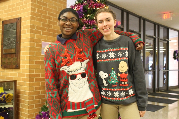 THE HOLIDAYS COME TO CENTRAL HIGH -- Senior Akiyah Davenport and Junior Anna Markström share their Christmas glee.