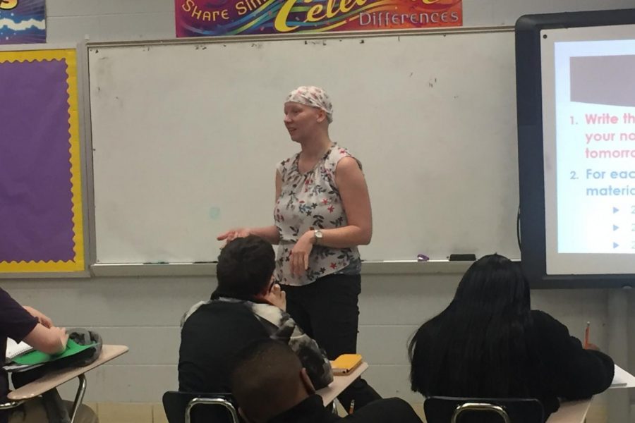 Central High School Welcomes Mrs.Everett as the New Geometry Teacher --  Mrs. Everett helps her students on all the work they are behind on.