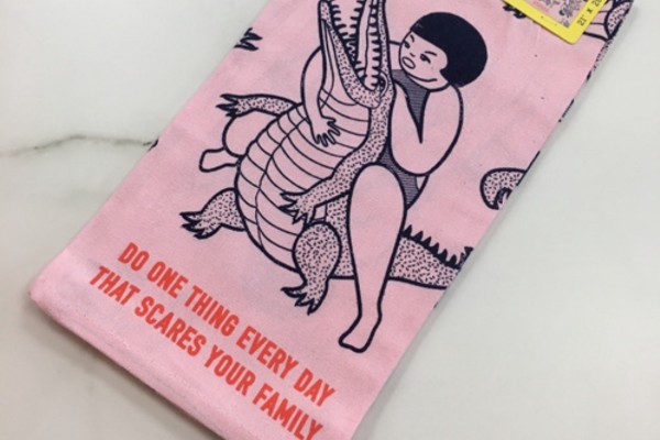 CENTRAL SENIORS DISCUSS THE INDEPENDENCE THAT COMES WITH ‘ADULTING’ -- A particularly inspiring and motivating dishtowel shows a girl wrestling a gator to (assumingly) scare her parents.